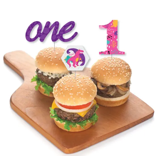 Big Dot of Happiness 1st Birthday Roar Dinosaur Girl - Dessert Cupcake Toppers - ONEasaurus Dino First Birthday Party Clear Treat Picks - Set of 24 {4}
