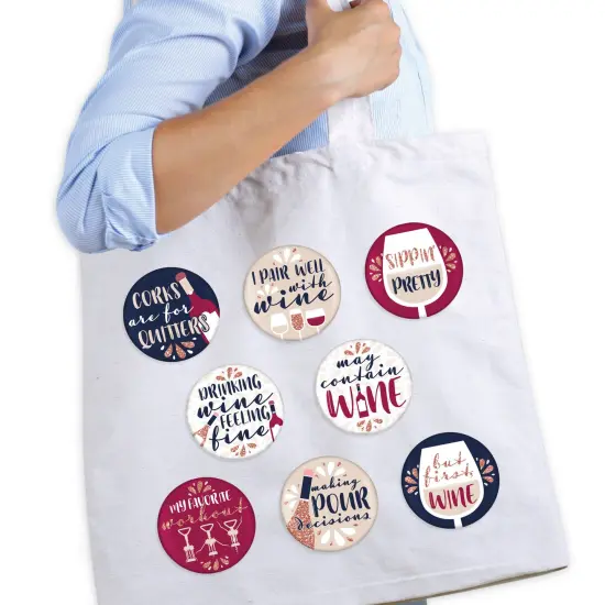 Big Dot of Happiness But First, Wine - 3 inch Wine Tasting Party Badge - Pinback Buttons - Set of 8 {3}