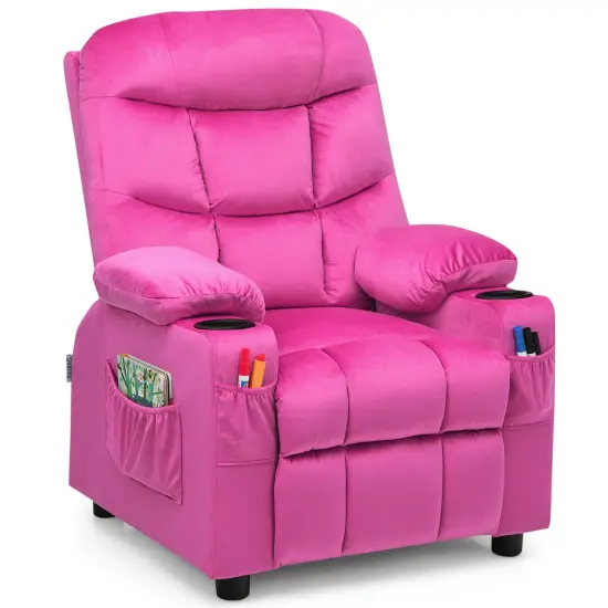 Kids Recliner Chair with Cup Holders Suitable for Children's Room, Living Room and Bedroom Pink {1}