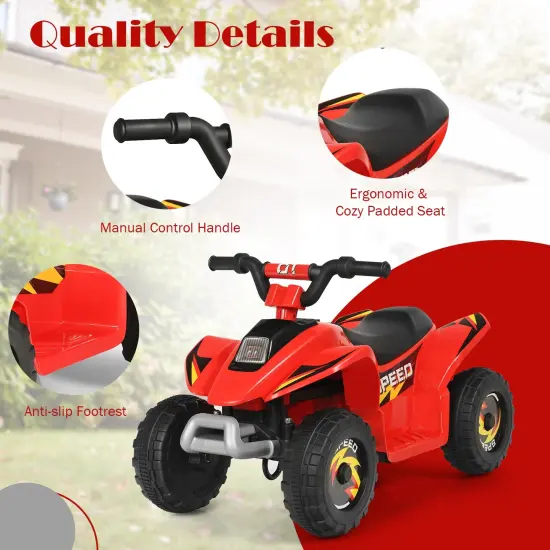 6V Kids Electric 4 Wheels Ride-On Toy with Wear-Resistant Wheels for Indoor Outdoor Use Red {5}