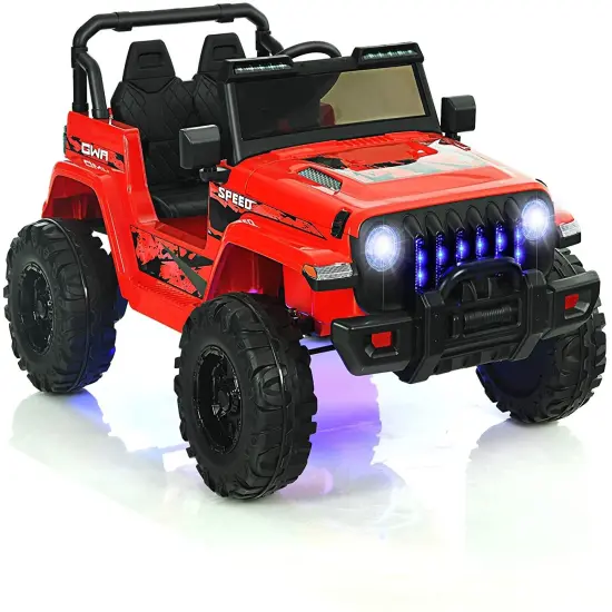 12V Kids Ride-on Jeep Car with 2.4 G Remote Control and LED Light Effects Red {1}