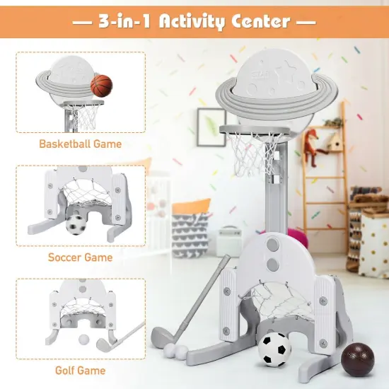 3 in 1 Kids Basketball Hoop Set with 5 Adjustable Height Levels Perfect Gift for Children White {3}