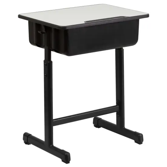 Emma and Oliver Student Desk with Top and Adjustable Height Pedestal Frame Grey {6}