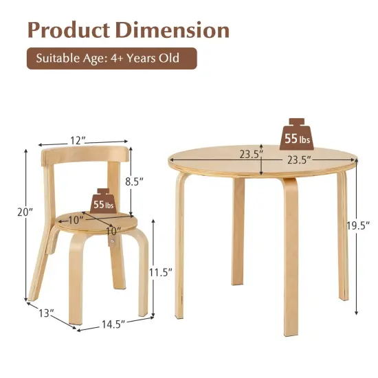 5-Piece Kids Wooden Curved Back Activity Table and Chair Set with Perfect Gift for Kids {5}