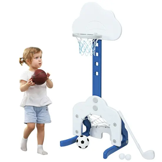 3-in-1 Kids Basketball Hoop Set with Balls Perfect for Indoor-Outdoor Use White {1}