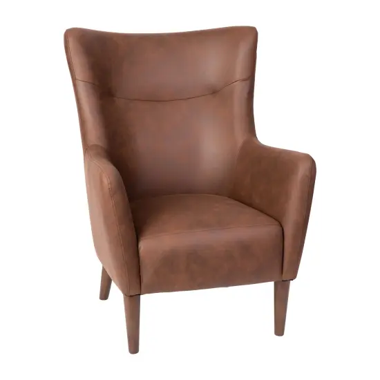 Merrick Lane Regal Traditional Wingback Accent Chair, Faux Leather Upholstery and Wooden Frame and Legs Light Brown {8}