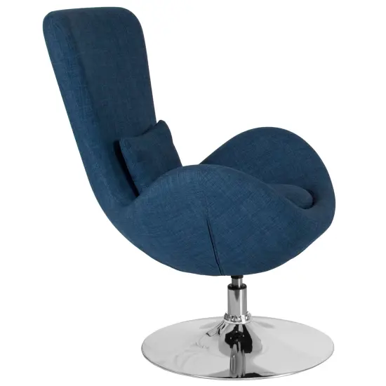 Merrick Lane Soro High-Back Egg Style Lounge Chair With 360° Swivel Metal Base Blue Fabric {5}