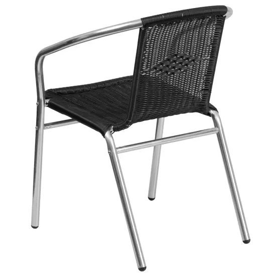 Emma and Oliver Commercial Aluminum/Rattan Restaurant Dining Stack Chair Aluminum and Black {4}