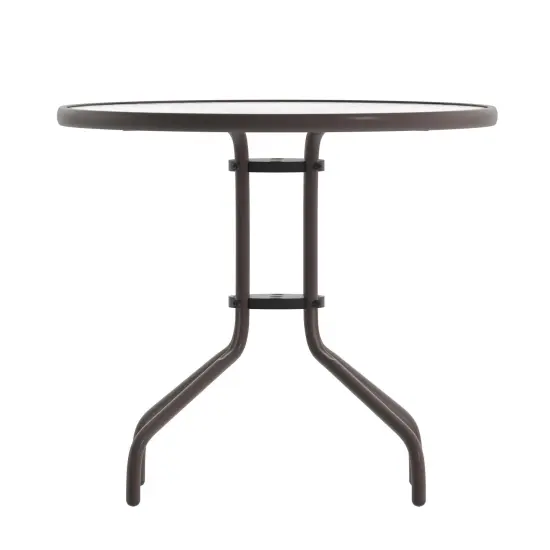 Emma and Oliver 31.5" Round Tempered Glass Metal Table with Smooth Ripple Design Top Clear/Bronze {4}