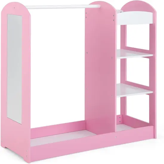 Kids Dress Up Storage Space with 2 Open Shelves and 2 Bottom Storage Layers Pink {1}