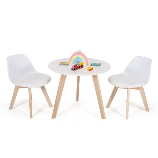Modern Kids Activity Play Table and 2 Chairs Set with Beech Leg Cushion-White {1}