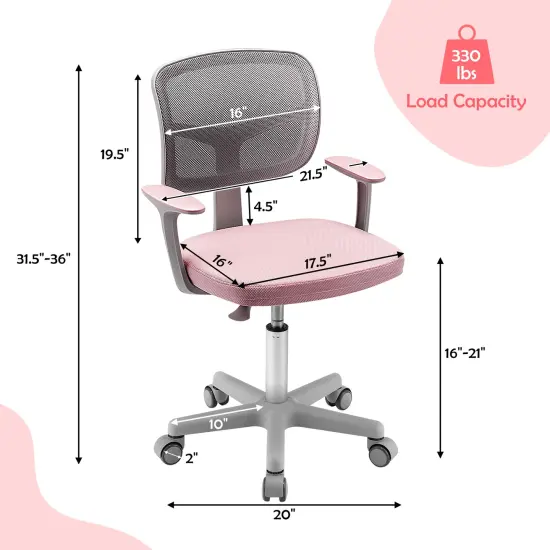 Adjustable Desk Chair with Auto Brake Casters for Kids Pink {5}