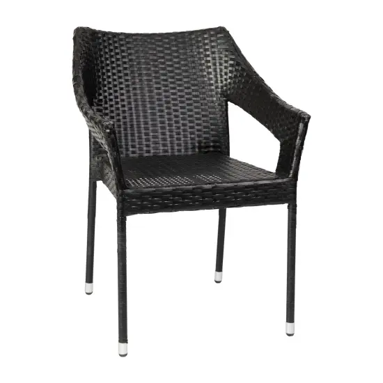 Merrick Lane Eldon Weather Resistant Indoor/Outdoor Stacking Patio Dining Chair with Steel Frame and PE Rattan Black {2}