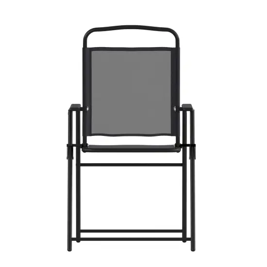 Emma and Oliver Munroe Set of 4 Textilene Folding Sling Style Patio Chairs with Armrests Navy {9}