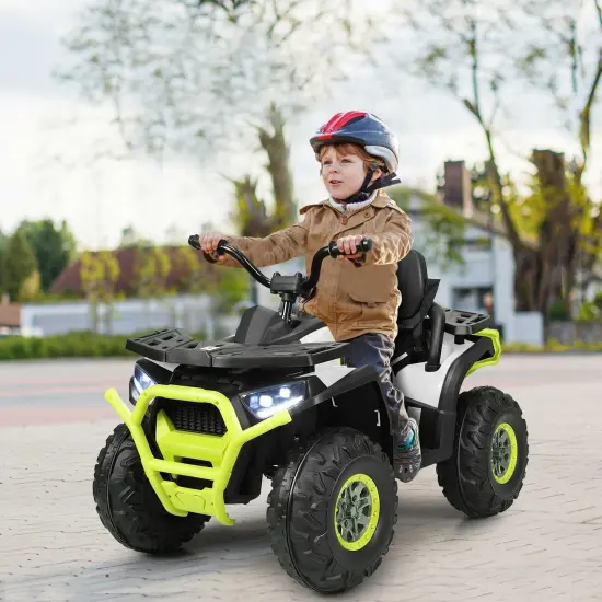 12 V Kids Electric Four Wheeler with 2 Powerful Drive Motors and Wear-Resistant Wheels Lights-White {2}