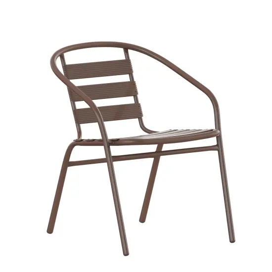 Emma and Oliver Metal Restaurant Dining Stack Chair with Aluminum Slats Bronze {1}