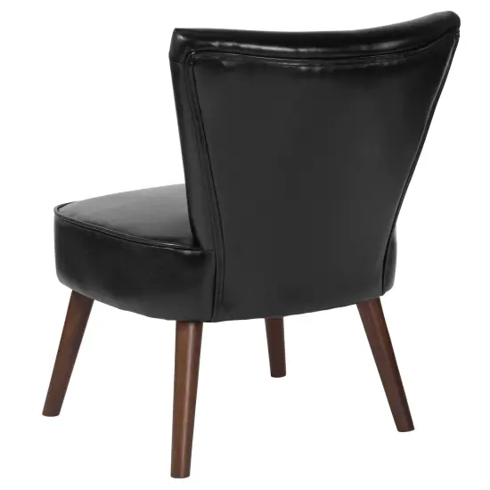 Merrick Lane Santino Faux Leather Mid-Back Retro Accent Side Chair with Flared Wooden Legs Black Faux Leather {3}