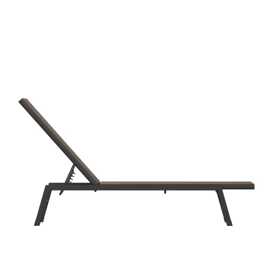 Emma and Oliver Braelin Textilene Adjustable 5 Position Patio Chaise Lounge and Metal Frame Black/Brown {5}