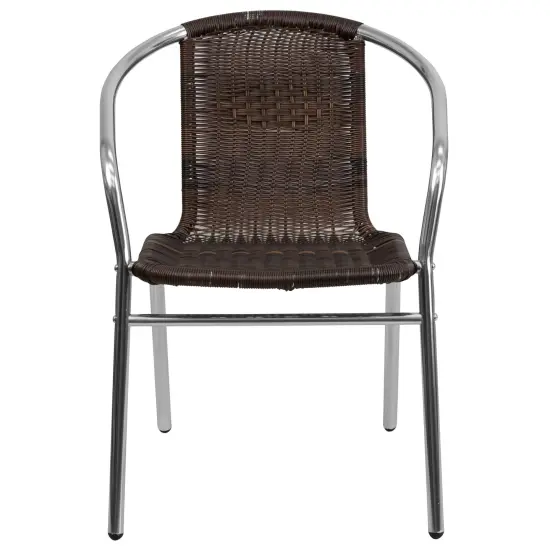 Emma and Oliver Commercial Aluminum/Rattan Restaurant Dining Stack Chair Aluminum and Black {8}