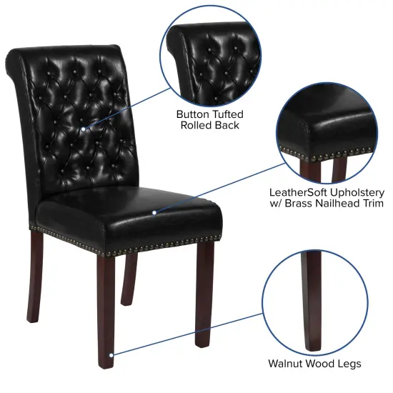 Merrick Lane Falmouth Upholstered Parsons Chair with Nailhead Trim - Set of 4 Black LeatherSoft {2}