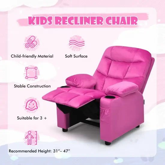 Kids Recliner Chair with Cup Holders Suitable for Children's Room, Living Room and Bedroom Pink {3}