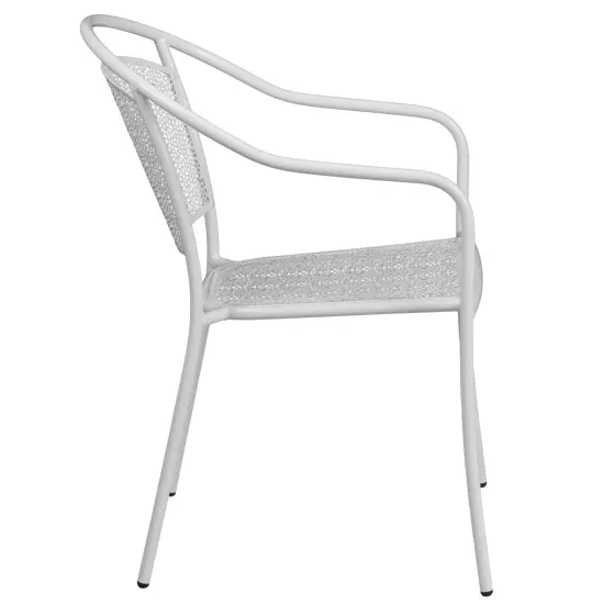 Emma and Oliver Commercial Grade Colorful Metal Patio Arm Chair with Round Back White {5}