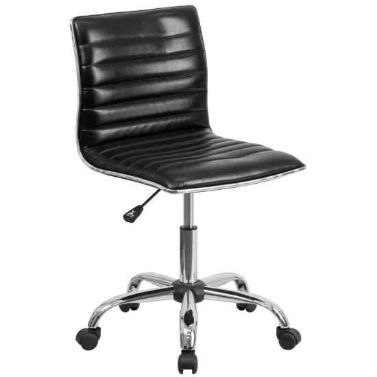Merrick Lane Amelie Home Office Chair Ergonomic Executive Ribbed Low Back Armless Computer Desk Chair - Base, Frame & Border BlackVinyl/Chrome {1}