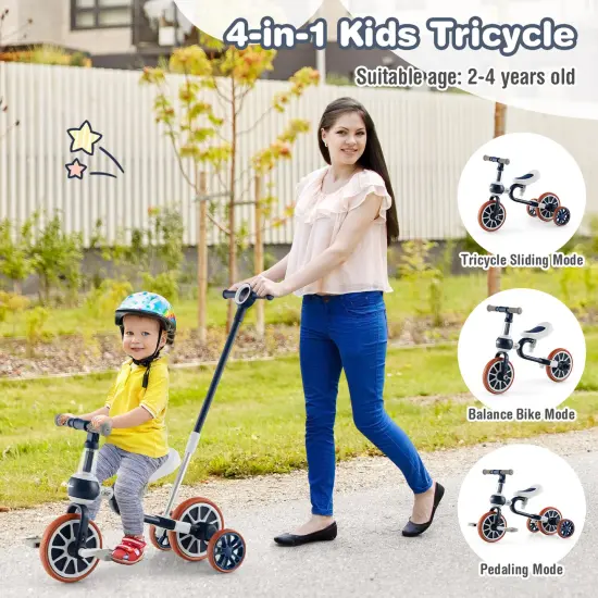 4-in-1 Kids Trike Bike with Parental Control Handlebar and 4 Level Adjustable Height Navy {3}