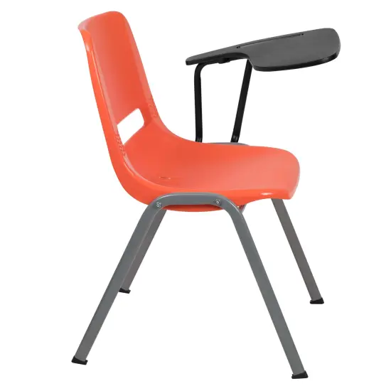 Emma and Oliver Ergonomic Shell Chair with Left Handed Flip-Up Tablet - Tablet Arm Desk Orange {6}