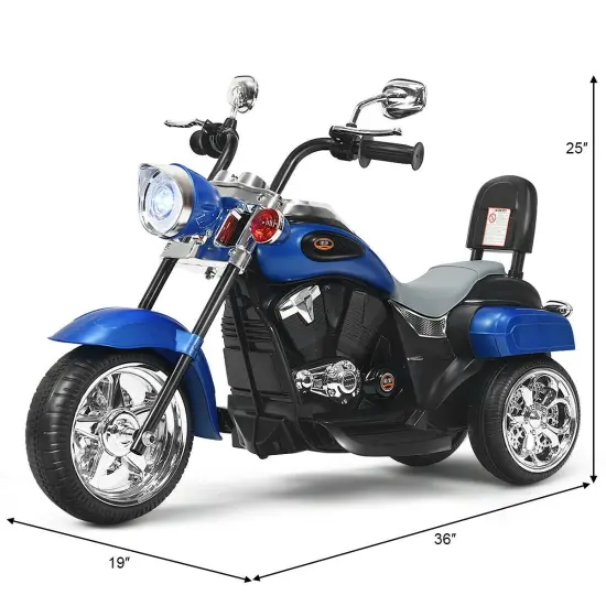 6V Chopper Style Motorcycle with Bright Headlight and Cheering Music Perfect Gift to Kids Blue {5}