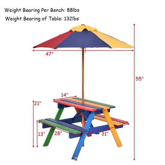 4 Seat Kids Picnic Table with Umbrella {4}