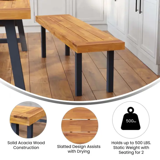 Emma and Oliver Tokar Rustic Acacia Wood Bench with Seating for Two, Flared Wooden Legs and Slatted Surface for Indoor and Outdoor Use Natural {2}