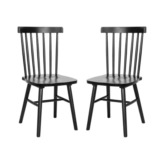 Merrick Lane Torrin Set of Two Premium Solid Wood Spindle Back Dining Chairs with Saddle Seats and Floor Protectant Felt Pads Black {1}