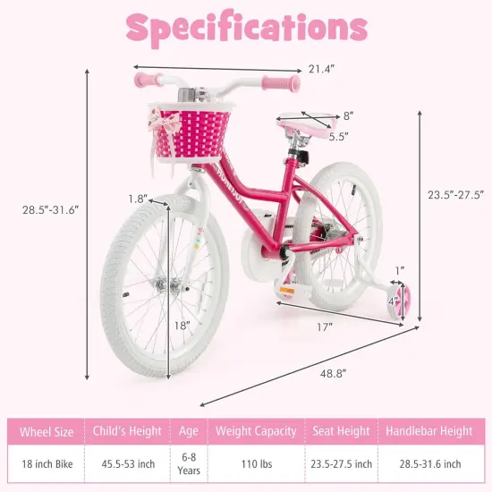 Kids Bicycle 18 Inch Toddler and Kids Bike with Training Wheels for 6-8 Year Old Kids-Pink {4}