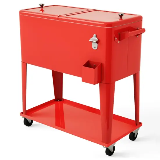 80 Quart Outdoor Patio Rolling Steel Construction Cooler {1}