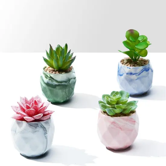 4pcs Fake Succulents Faux Succulent Plants in Pots Mini Potted Succulent Plants for Home Office Desk Decor {1}