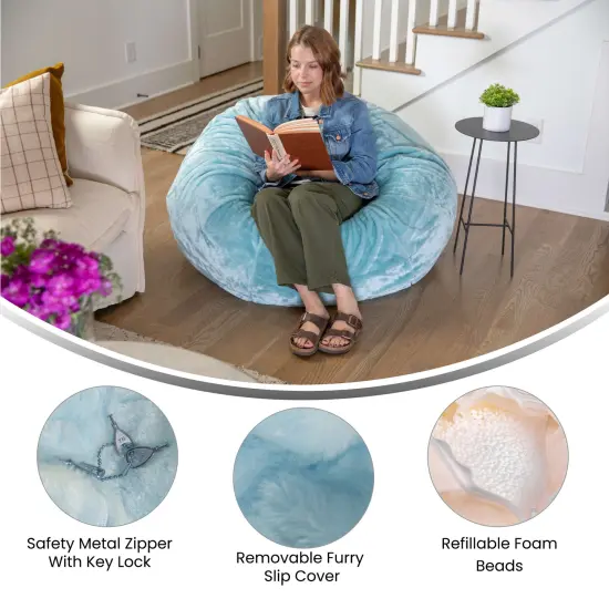 Emma and Oliver Oversized Bean Bag Chair for Kids and Adults Teal Furry {2}
