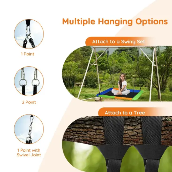 60 Inch Tree Swing with Strong Steel Frame and Oxford Cloth Seat for Garden Yard and Family Fun Blue & Orange {5}