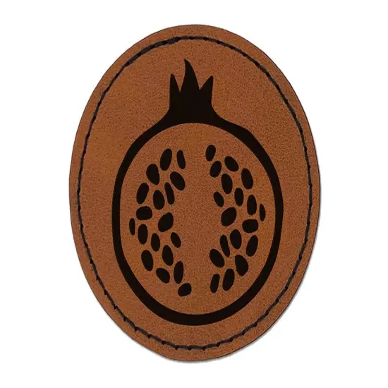 Yummy Pomegranate Fruit Vegetable Summer Round Iron-On Engraved Faux Leather Patch Applique - 2.5" Brown {1}