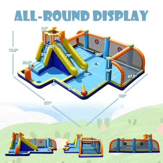 Giant Soccer Themed Inflatable Water Slide Bouncer with Splash Pool {4}
