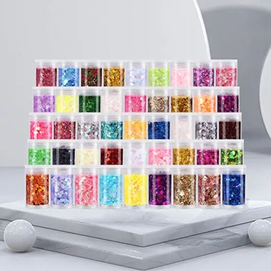 Chunky Fine Mixed Glitter,Set of 45 Colors,Holographic Glitter for Epoxy Resin DIY Craft,Nail Art,Face Eye Hair Make up,Iridescent Sequin Flake Chunky Glitter for Slime Jewelry Tumbler Making {5}