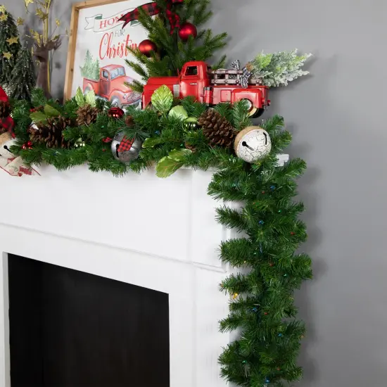 Northlight Pre-Lit Oak Creek Pine Artificial Christmas Garland - 9' x 10" - Multi Lights Green {4}