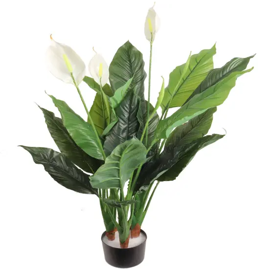 42" White Spathiphyllum Plant - 24 Silk Leaves in Black Pot, Lifelike Greenery, Indoor Decor - Perfect for Home, Office, and All-Season Display, Floral Home by Artificial Flowers {1}