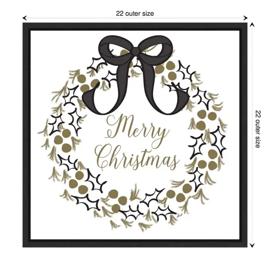 Merry Christmas Wreath by Andi Metz 22-in. W x 22-in. H. Canvas Wall Art Print Framed {4}