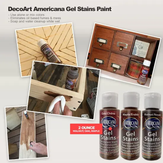 Americana Gel Stain Wood Stain Paint 3-Pack, Wood Tint Colors Walnut, Oak, Maple, 2-Ounce, With Foam Brushes For Gel Stain Paint {2}