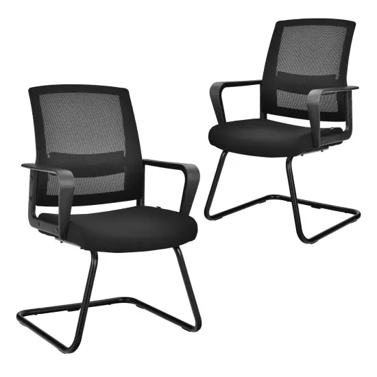 Set of 2 Conference Chairs with Lumbar Support-Black {1}