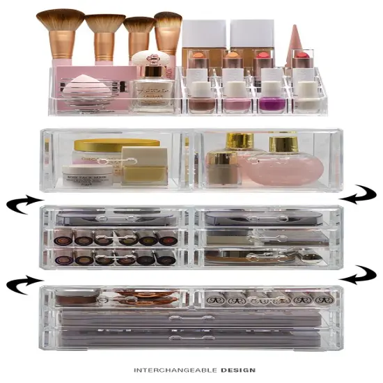 Sorbus X-Large Acrylic Makeup and Jewelry Organizer Case - 4 Piece Set (12 Drawers) {3}