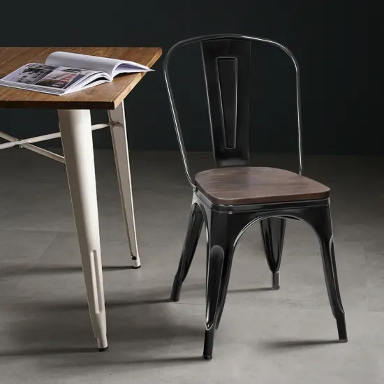 18 Inch Height Set of 4 Stackable Style Metal Wood Dining Chair Black {3}