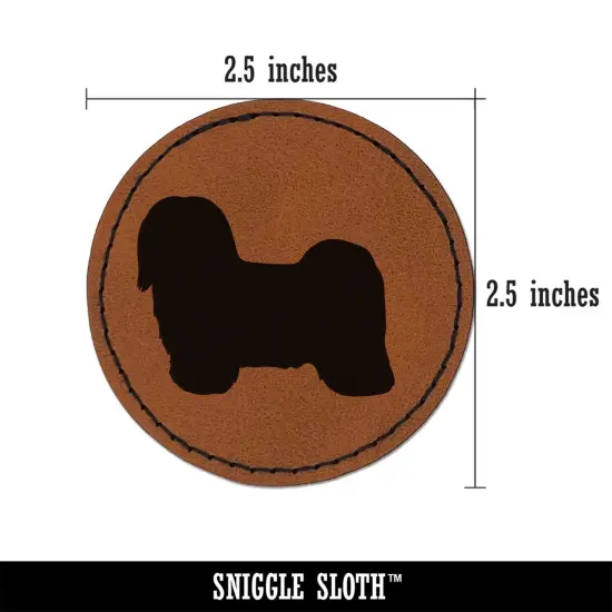 Havanese Dog Solid Round Iron-On Engraved Faux Leather Patch Applique - 2.5" Brown {2}