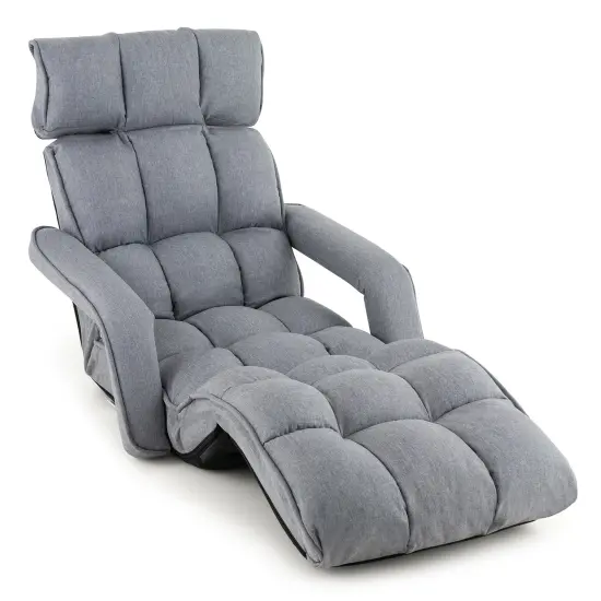 6-Position Adjustable Floor Chair with Adjustable Armrests and Footrest-Gray {1}